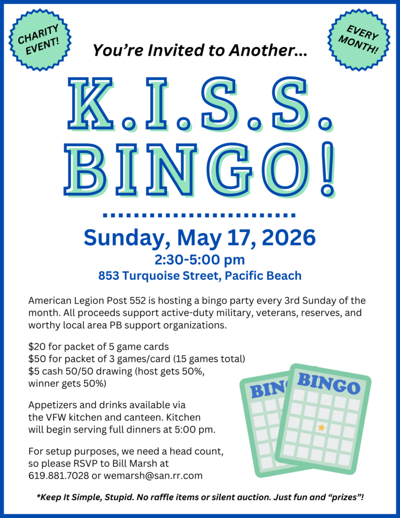 Bingo at the American Legion in Pacific Beach - May 17, 2026